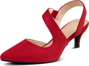 mysoft Women's Pumps 2 inch Low Heel Pointed Toe Slingback Wedding Party Dress Shoes