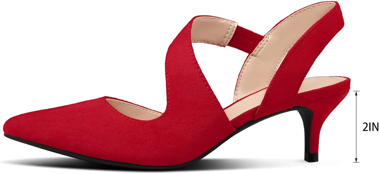 mysoft Women's Pumps 2 inch Low Heel Pointed Toe Slingback Wedding Party Dress Shoes