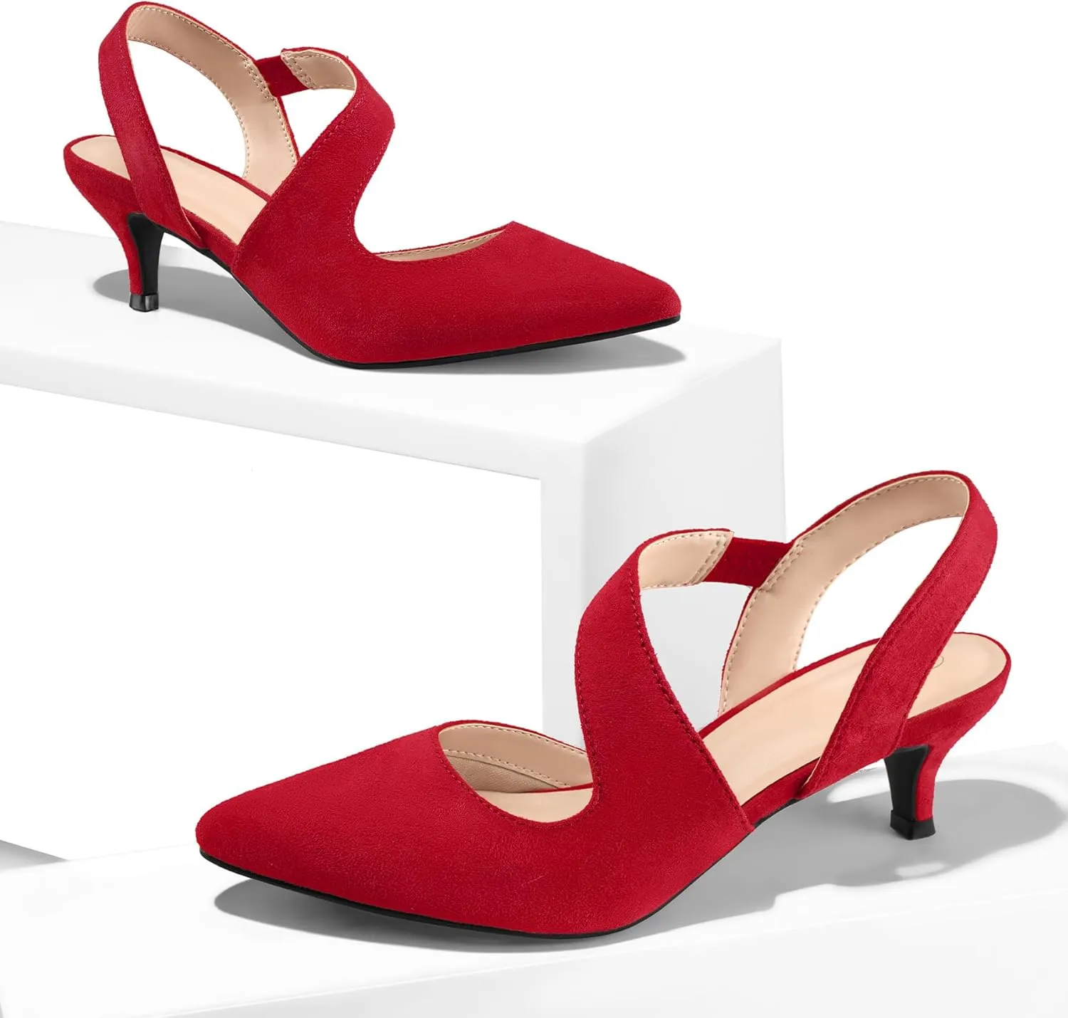 mysoft Women's Pumps 2 inch Low Heel Pointed Toe Slingback Wedding Party Dress Shoes