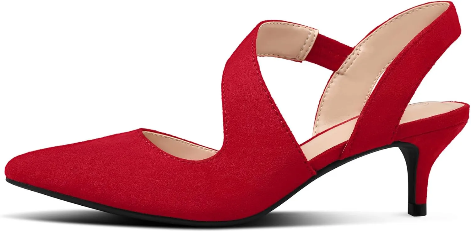 mysoft Women's Pumps 2 inch Low Heel Pointed Toe Slingback Wedding Party Dress Shoes