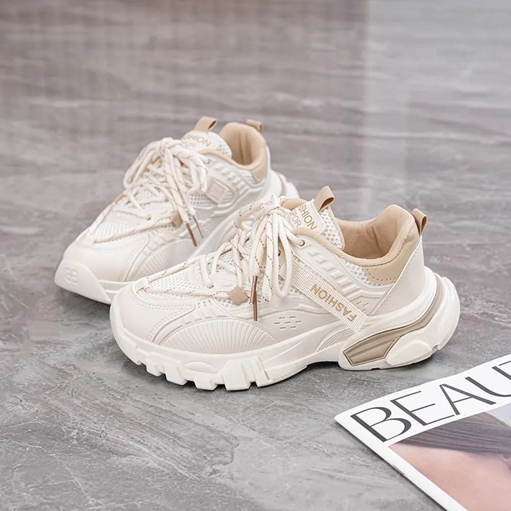 NCNDB Women's Platform Sport Sneaker Trainers Lace Up Fashion Increased Bottom Shoes
