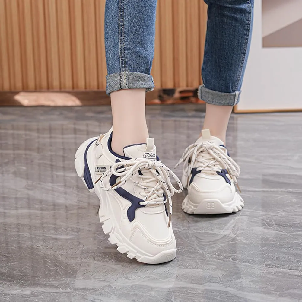 NCNDB Women's Platform Sport Sneaker Trainers Lace Up Fashion Increased Bottom Shoes