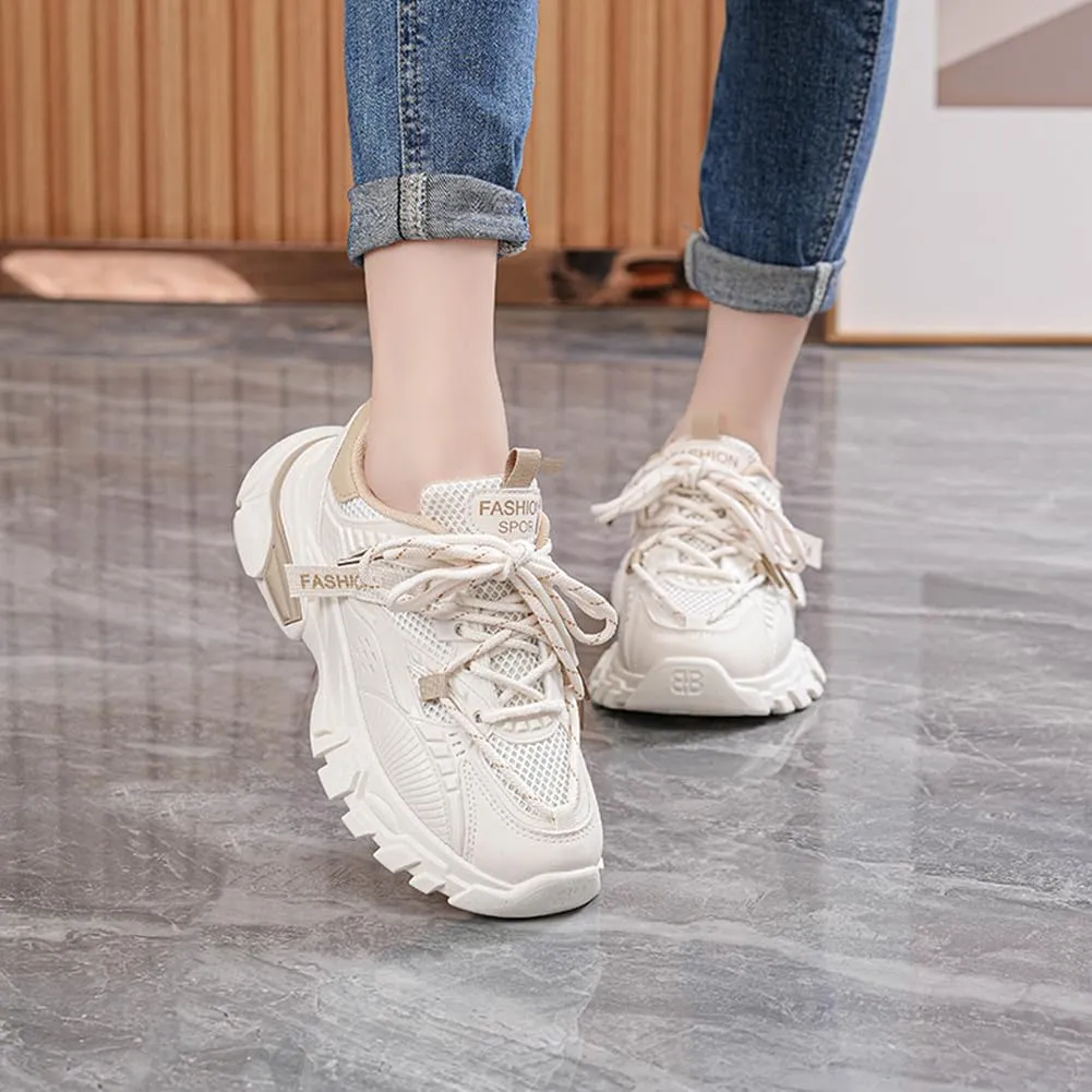 NCNDB Women's Platform Sport Sneaker Trainers Lace Up Fashion Increased Bottom Shoes