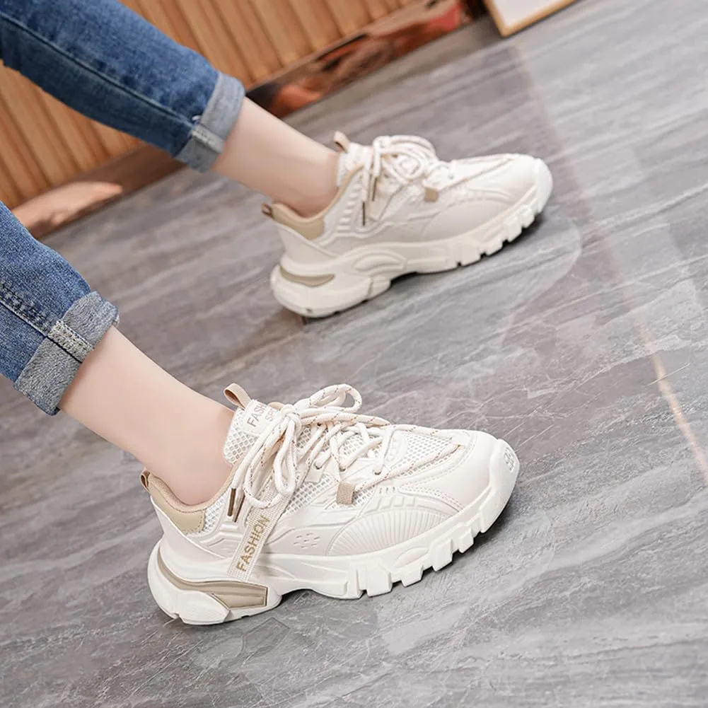 NCNDB Women's Platform Sport Sneaker Trainers Lace Up Fashion Increased Bottom Shoes