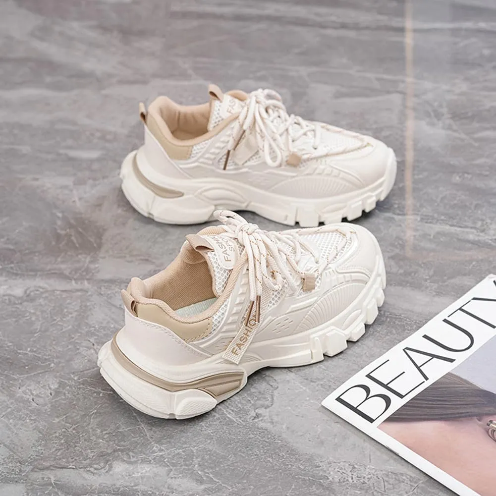 NCNDB Women's Platform Sport Sneaker Trainers Lace Up Fashion Increased Bottom Shoes