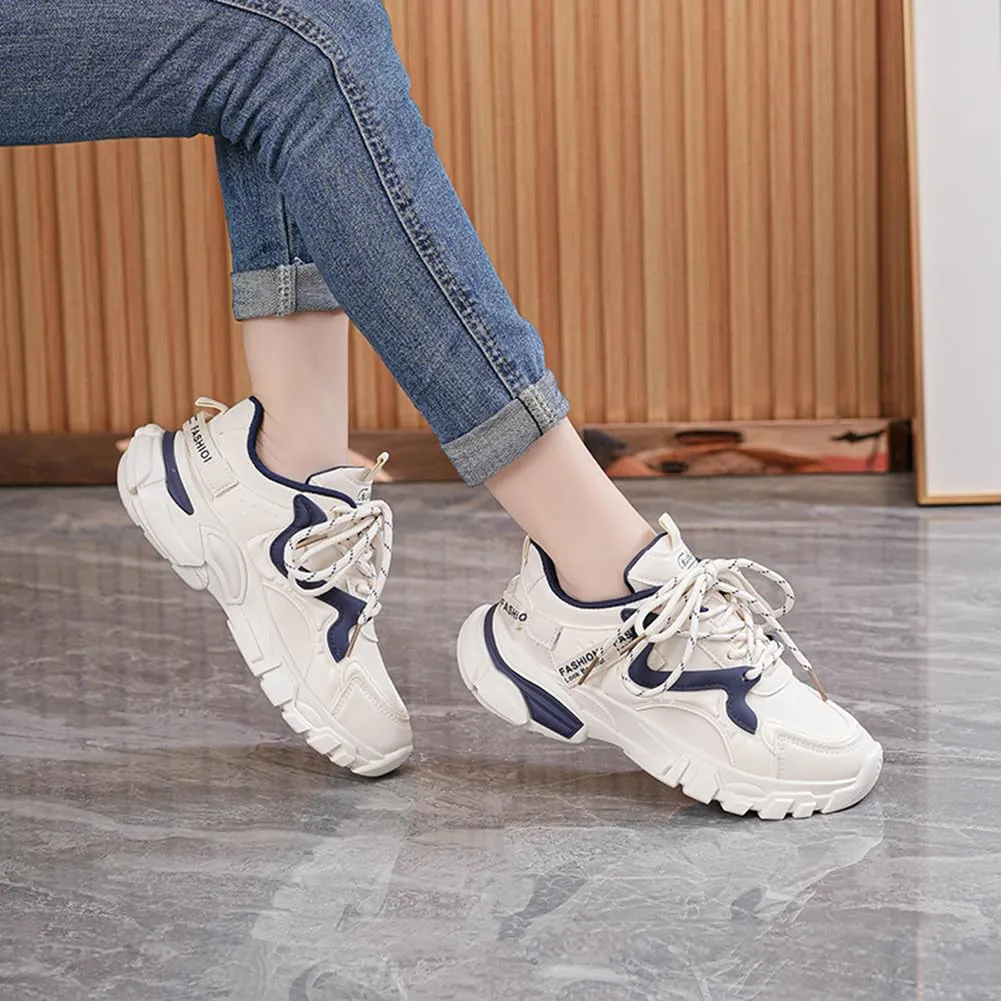 NCNDB Women's Platform Sport Sneaker Trainers Lace Up Fashion Increased Bottom Shoes