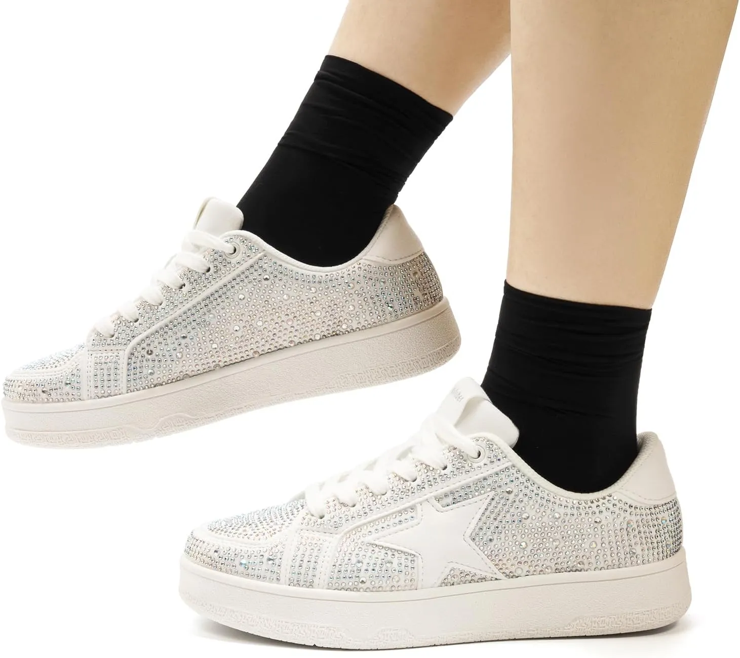 Niluber Star Sneakers for Women Low Top Comfortable Cushioned White Gold Sliver Leopard Platform Sneakers Lace Up Red Glitter Platform Party Shoes