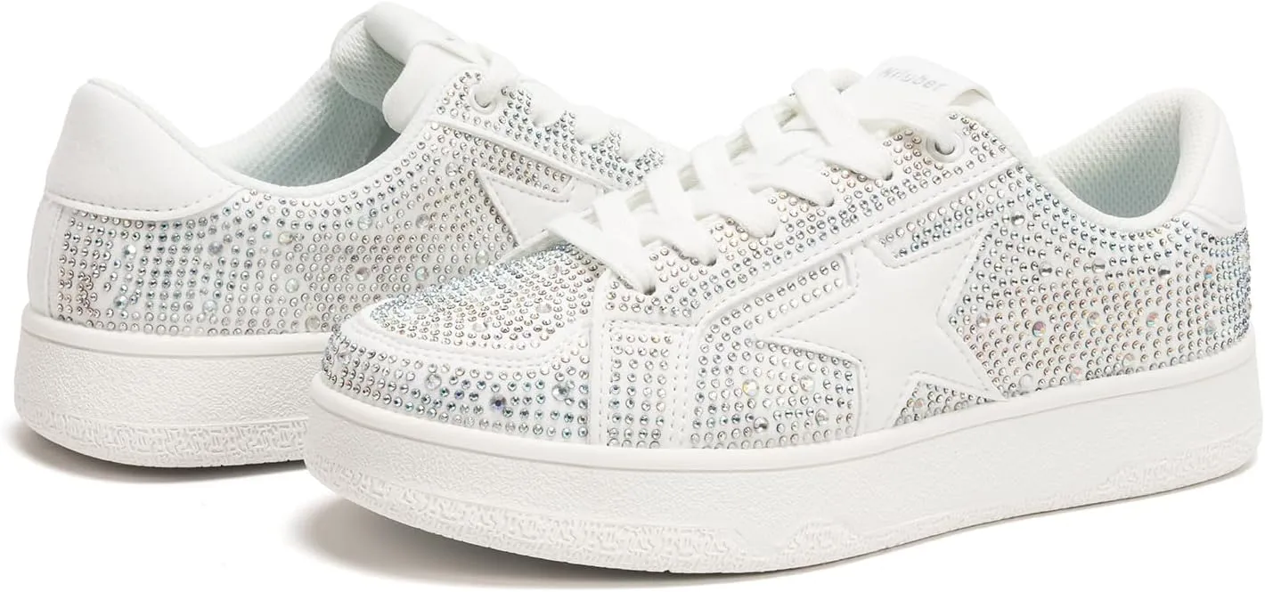 Niluber Star Sneakers for Women Low Top Comfortable Cushioned White Gold Sliver Leopard Platform Sneakers Lace Up Red Glitter Platform Party Shoes