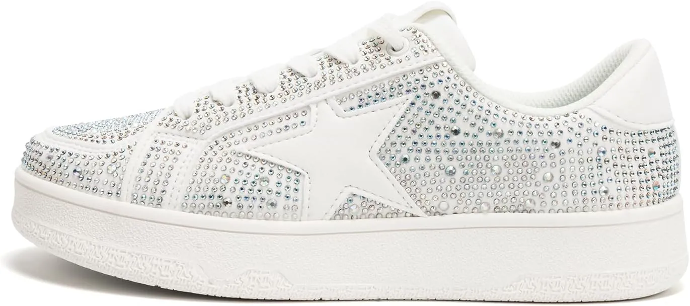 Niluber Star Sneakers for Women Low Top Comfortable Cushioned White Gold Sliver Leopard Platform Sneakers Lace Up Red Glitter Platform Party Shoes