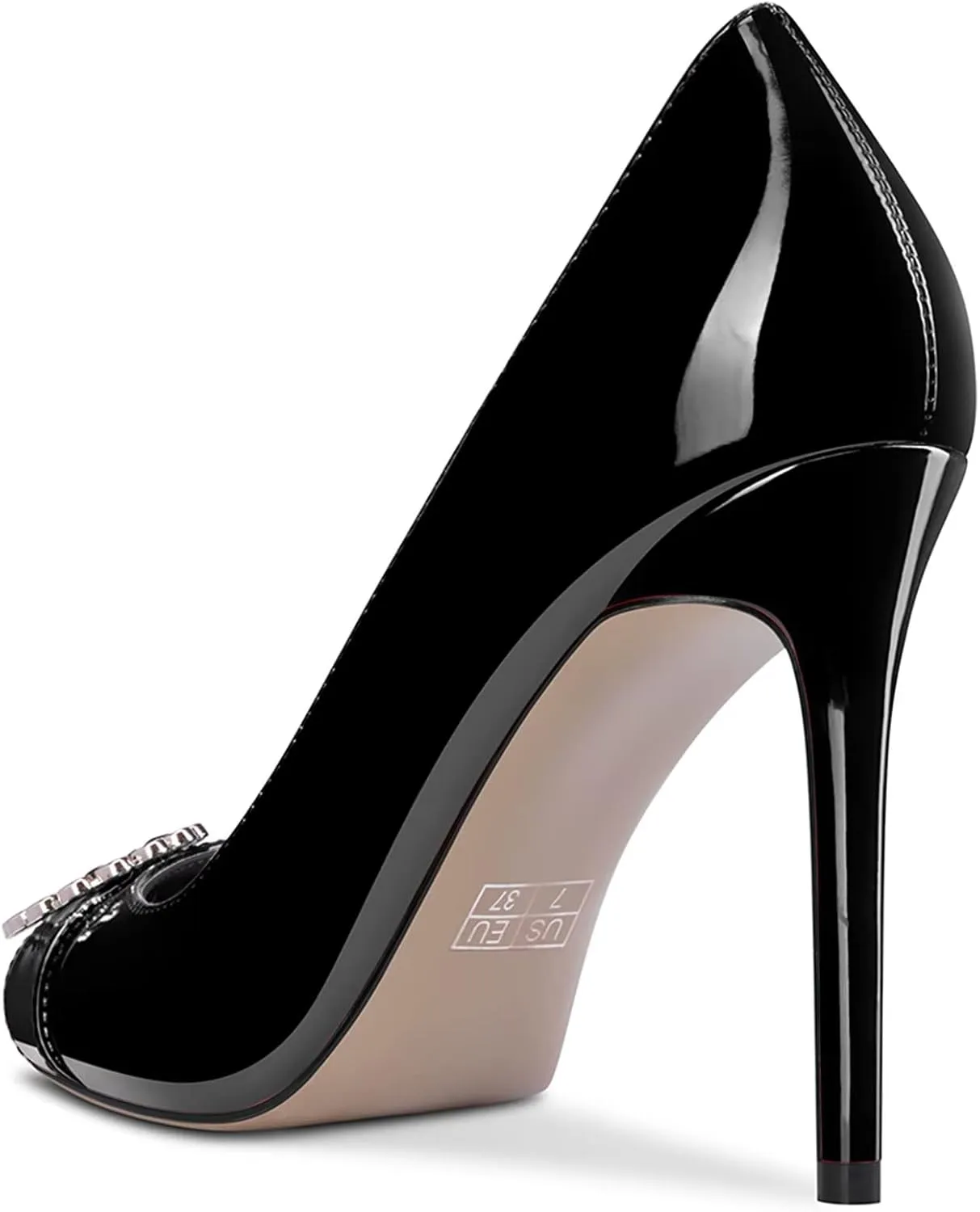 NobleOnly Women High Stiletto Heel Pointed Toe Slip-on Rhinestone Crystal Pumps Wedding Casual Glitter Dress Shoes 3.9 Inches Heels
