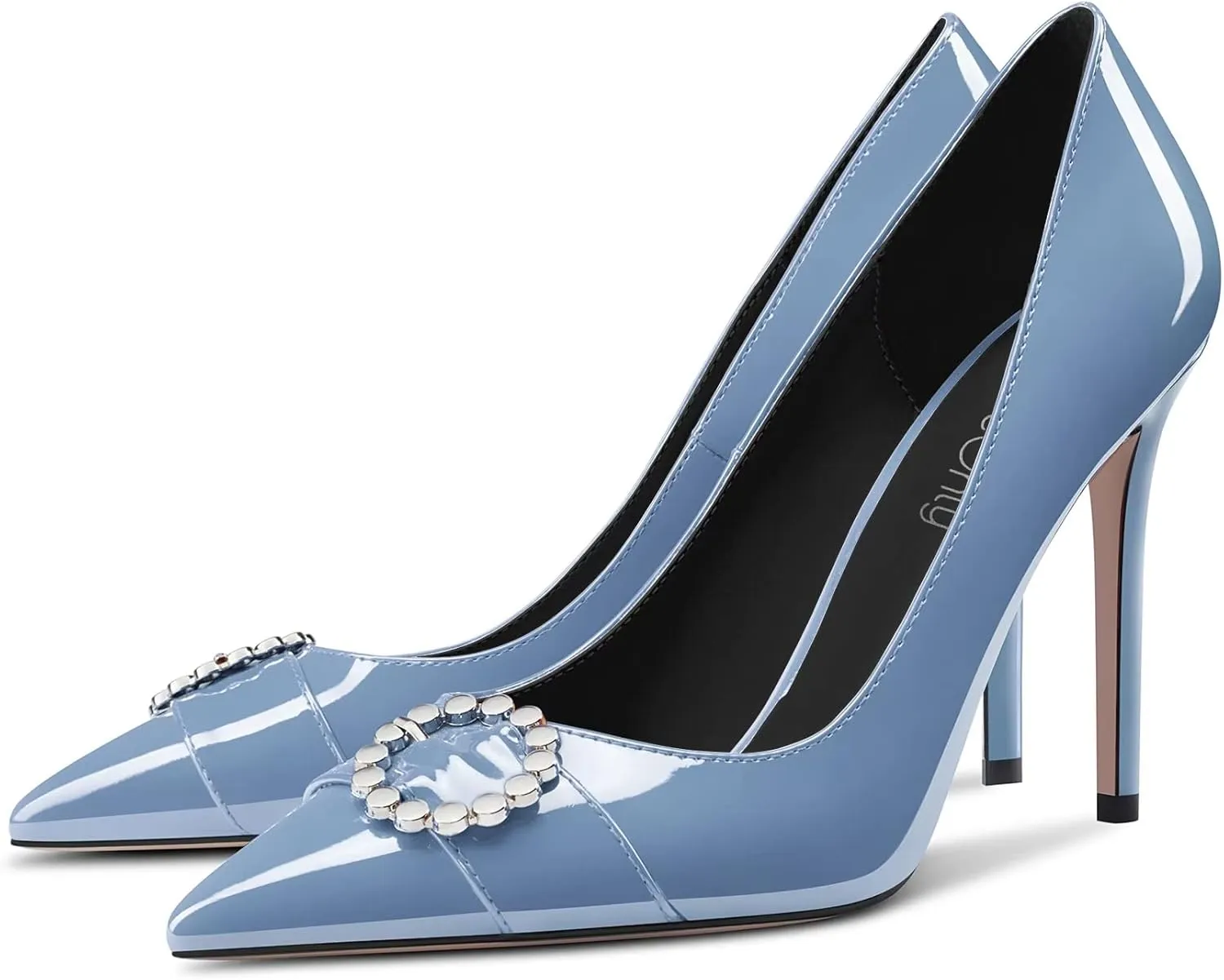 NobleOnly Women High Stiletto Heel Pointed Toe Slip-on Rhinestone Crystal Pumps Wedding Casual Glitter Dress Shoes 3.9 Inches Heels