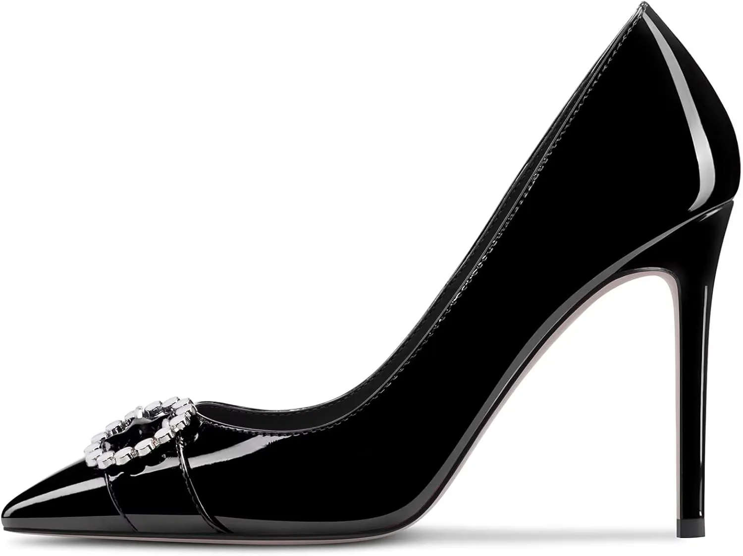 NobleOnly Women High Stiletto Heel Pointed Toe Slip-on Rhinestone Crystal Pumps Wedding Casual Glitter Dress Shoes 3.9 Inches Heels