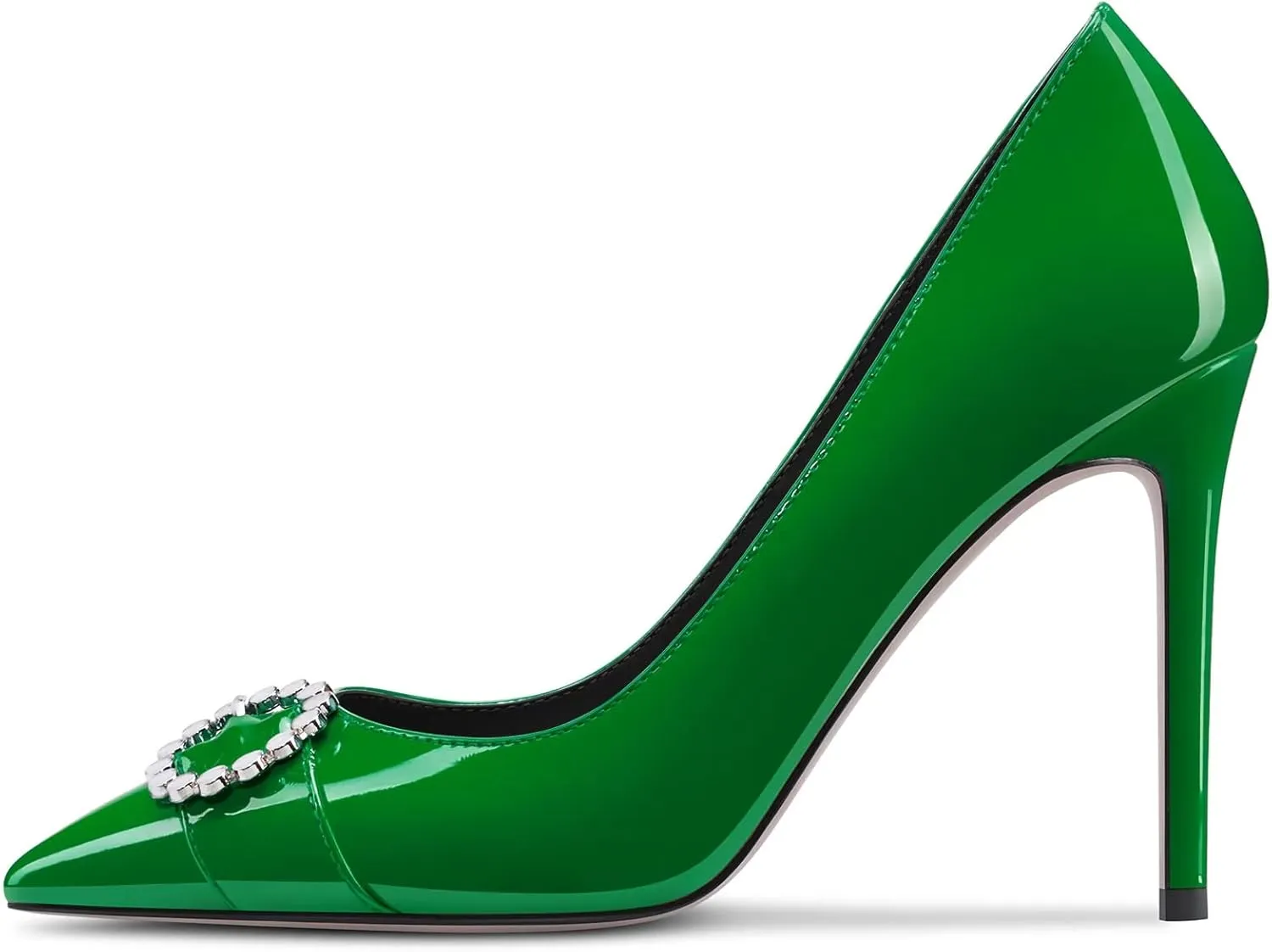 NobleOnly Women High Stiletto Heel Pointed Toe Slip-on Rhinestone Crystal Pumps Wedding Casual Glitter Dress Shoes 3.9 Inches Heels