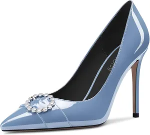 NobleOnly Women High Stiletto Heel Pointed Toe Slip-on Rhinestone Crystal Pumps Wedding Casual Glitter Dress Shoes 3.9 Inches Heels