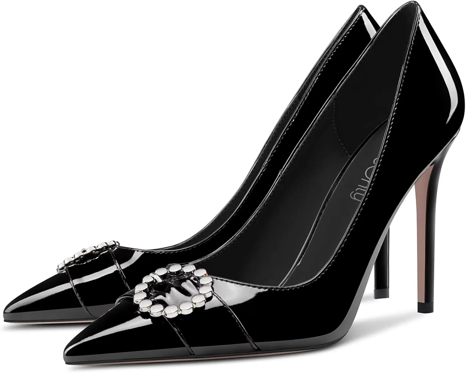 NobleOnly Women High Stiletto Heel Pointed Toe Slip-on Rhinestone Crystal Pumps Wedding Casual Glitter Dress Shoes 3.9 Inches Heels