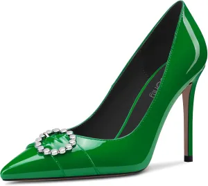 NobleOnly Women High Stiletto Heel Pointed Toe Slip-on Rhinestone Crystal Pumps Wedding Casual Glitter Dress Shoes 3.9 Inches Heels