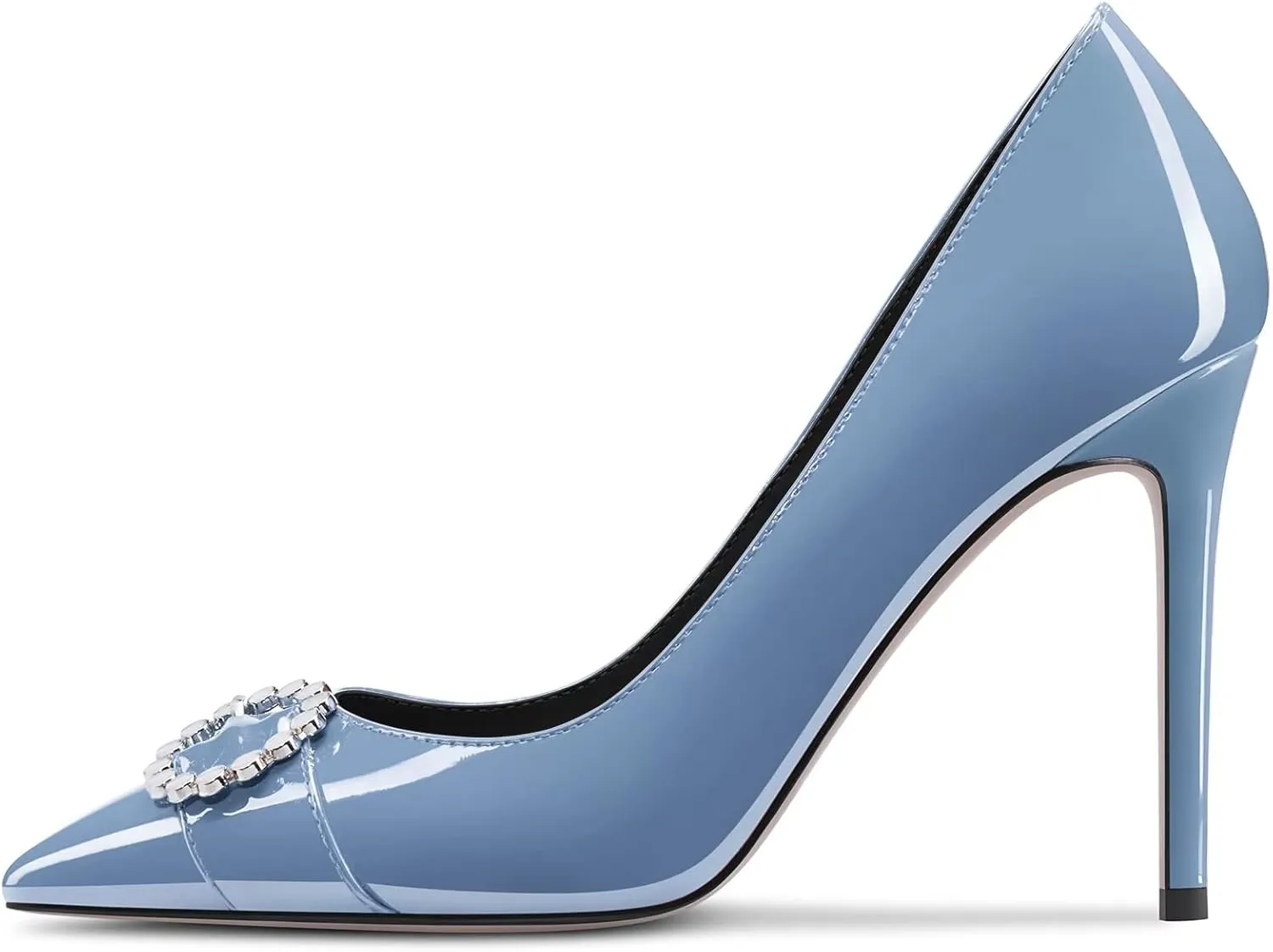 NobleOnly Women High Stiletto Heel Pointed Toe Slip-on Rhinestone Crystal Pumps Wedding Casual Glitter Dress Shoes 3.9 Inches Heels