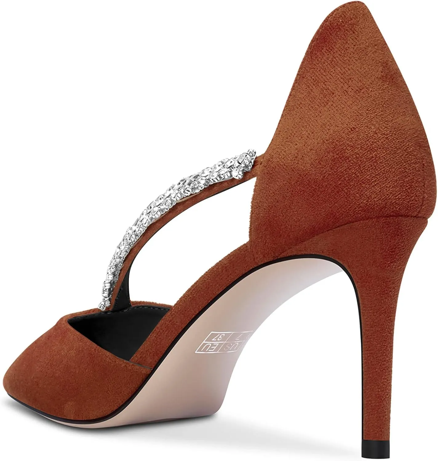 NobleOnly Women Pointed Toe High Heel Two-Piece Slip-on Pumps Rhinestone Crystal Glitter Prom Party Sexy Dress Shoes 3.2 Inches Heels