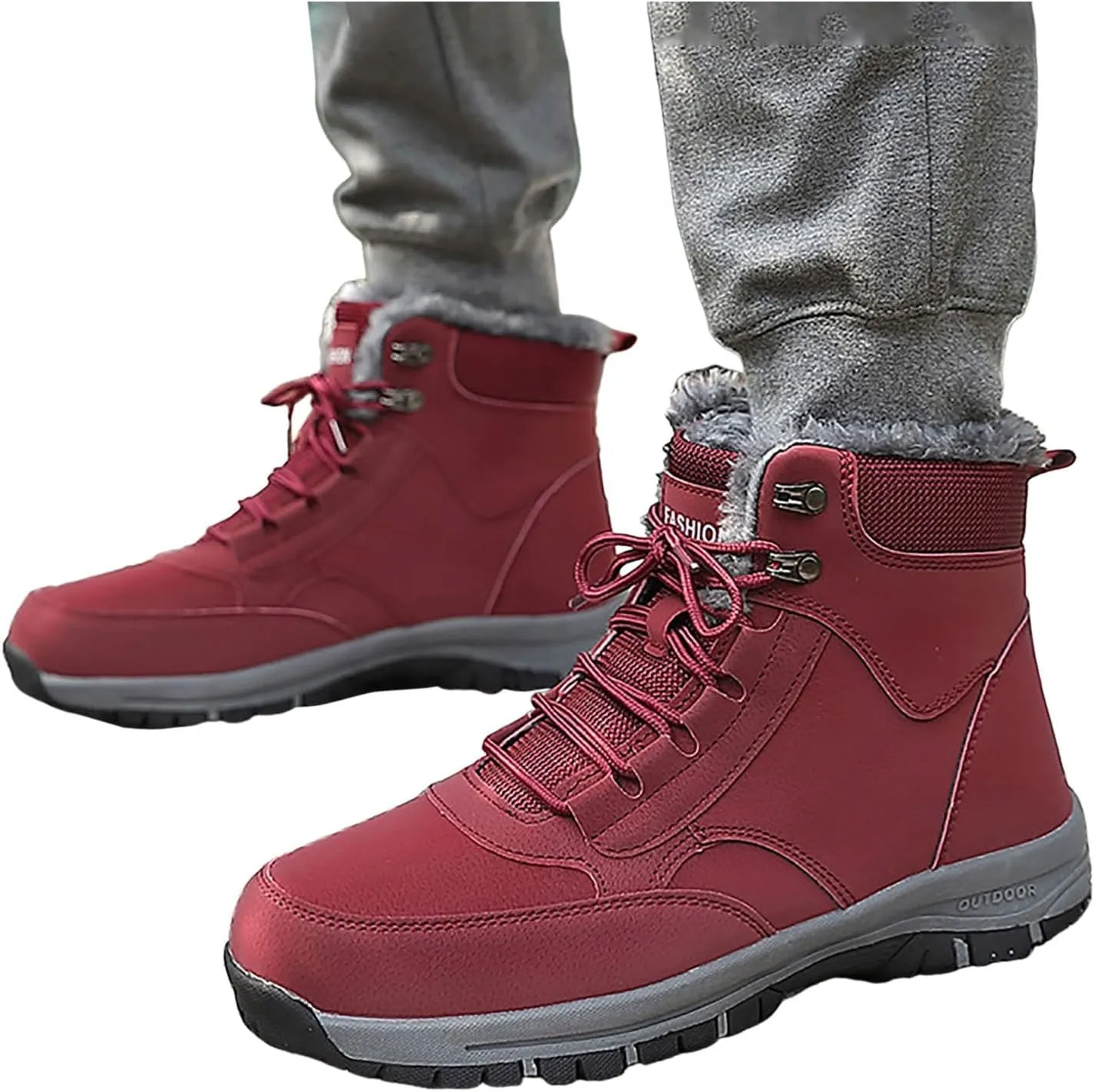 Non Slip Snow Boots for Men Fleece Lined Warm Ankle Boots Lace Up Cold Proof Winter Boots Casual Insulated Snow Boots