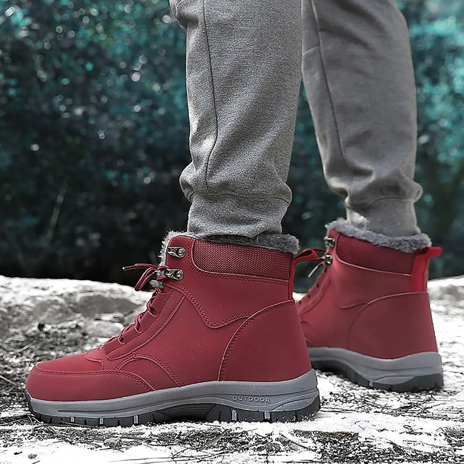 Non Slip Snow Boots for Men Fleece Lined Warm Ankle Boots Lace Up Cold Proof Winter Boots Casual Insulated Snow Boots