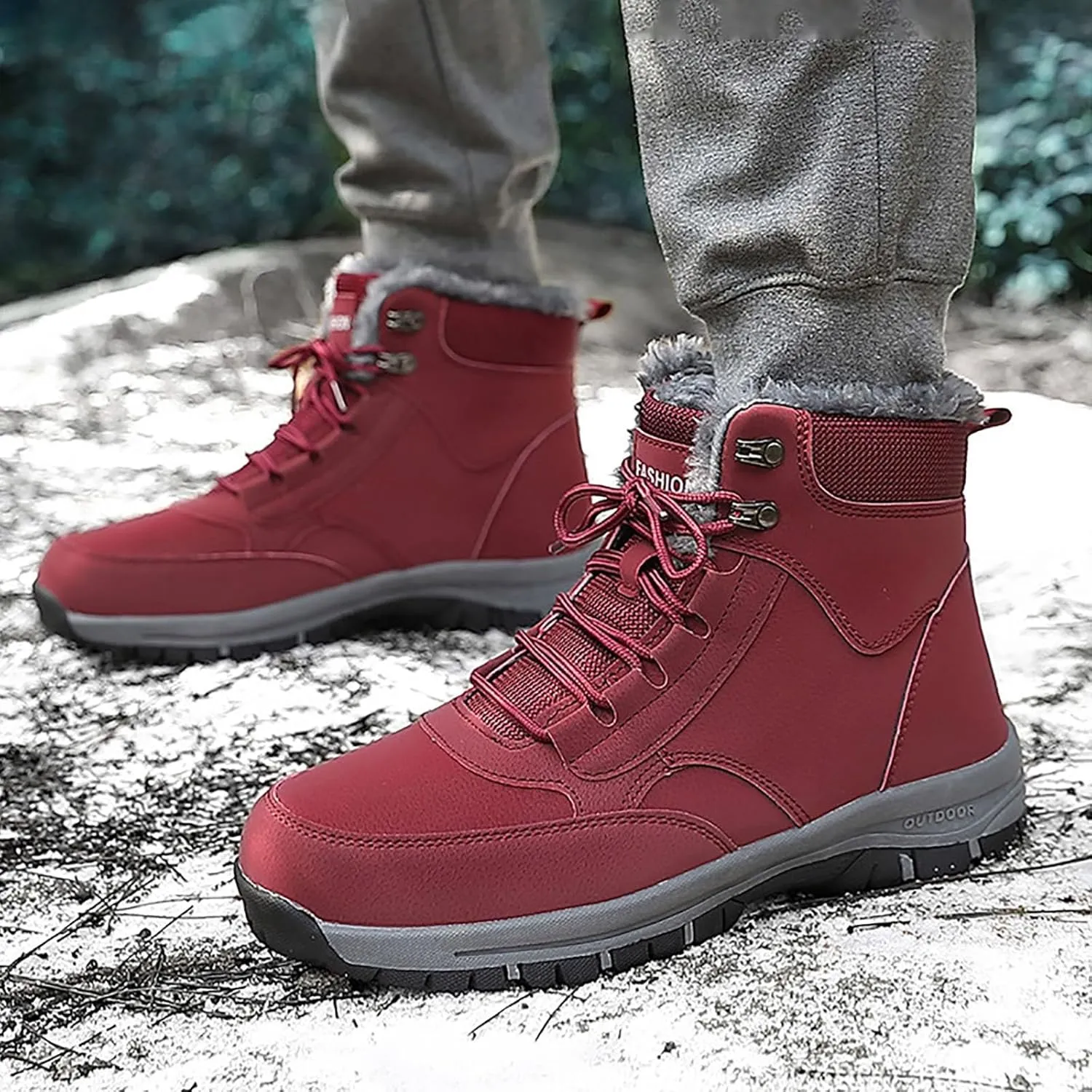 Non Slip Snow Boots for Men Fleece Lined Warm Ankle Boots Lace Up Cold Proof Winter Boots Casual Insulated Snow Boots