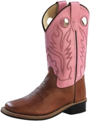 Old West Girls' J Toe Western Boot, Tan Canyon Pink, 12 Little Kid