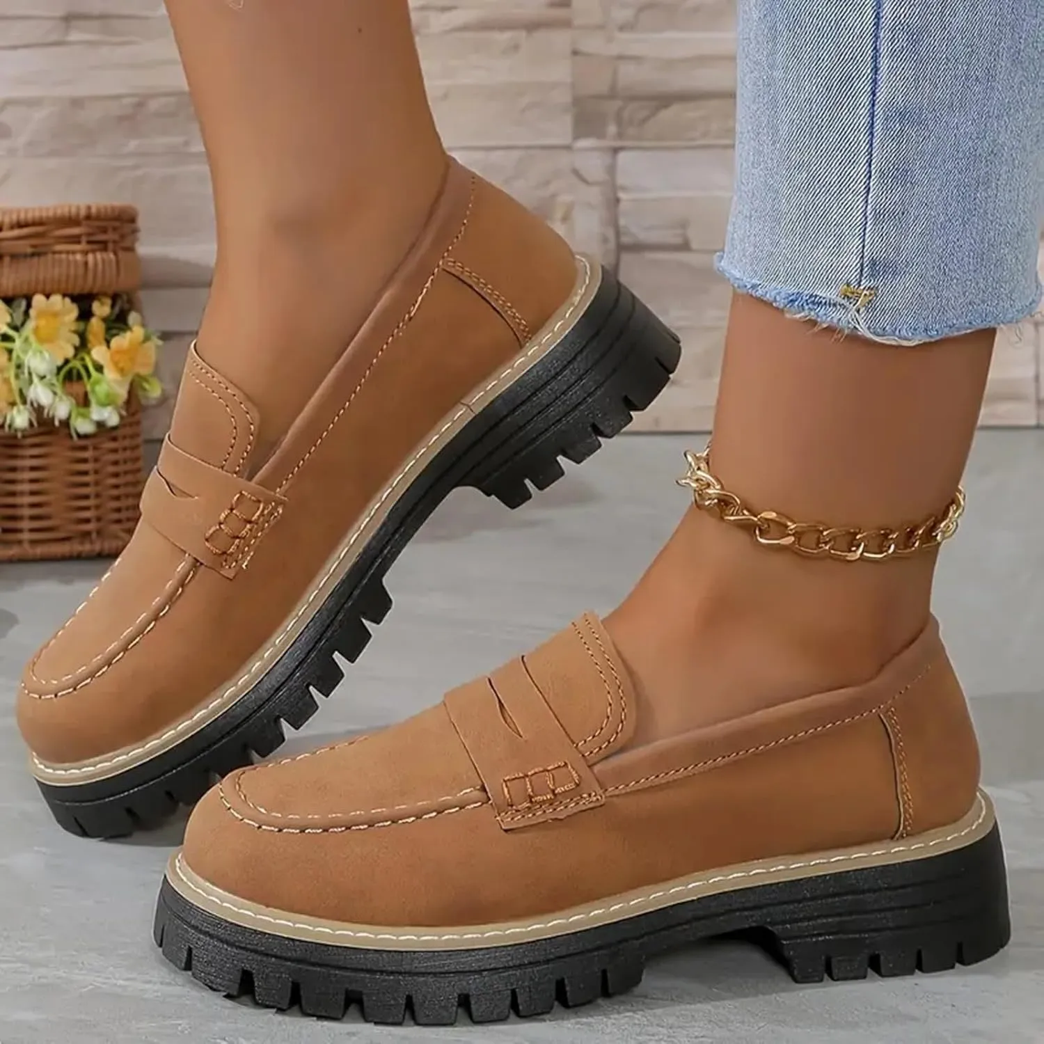 Orthoture-Orthopedic Platform Loafers Wide Toe Lightweight Casual Comfort Shoes Slip-On Chunky Low Heel Fashion Loafers
