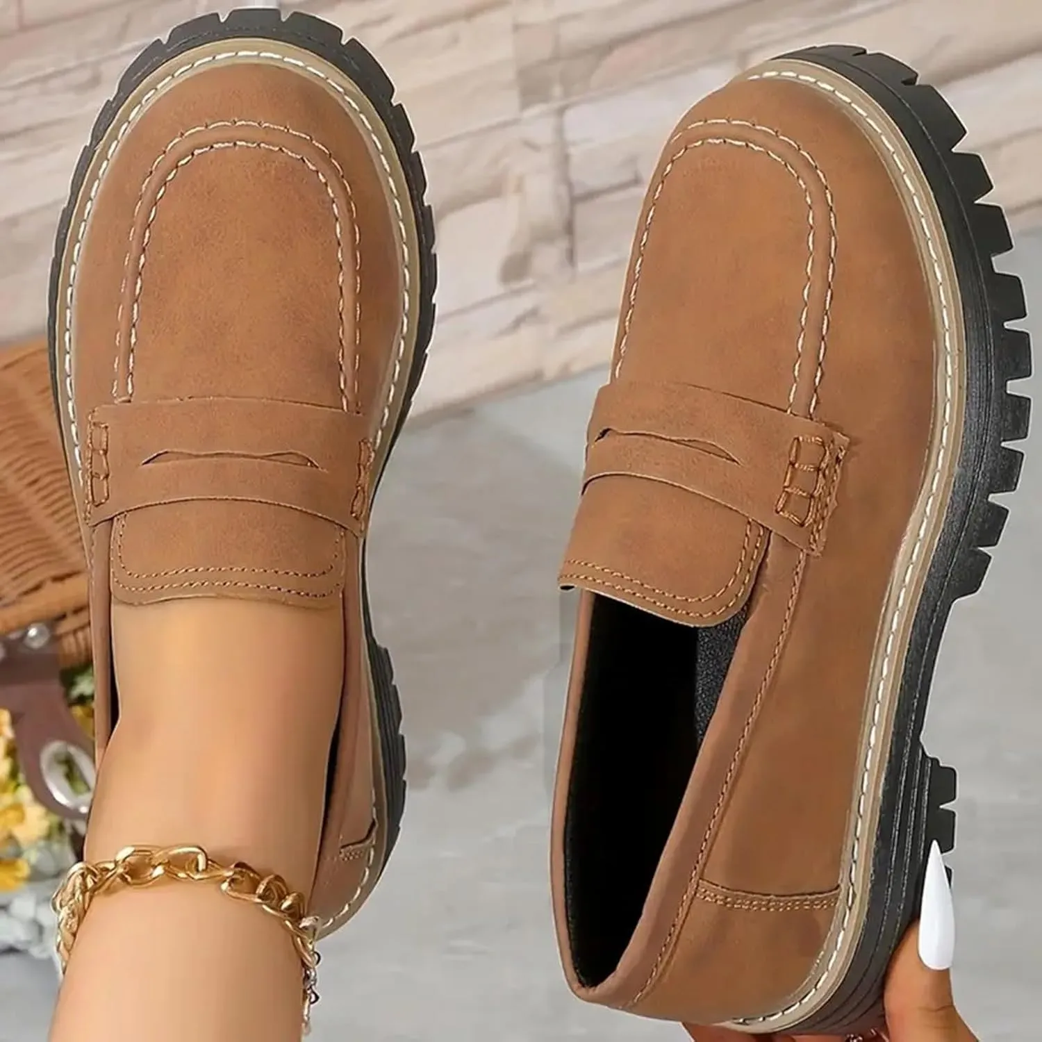 Orthoture-Orthopedic Platform Loafers Wide Toe Lightweight Casual Comfort Shoes Slip-On Chunky Low Heel Fashion Loafers