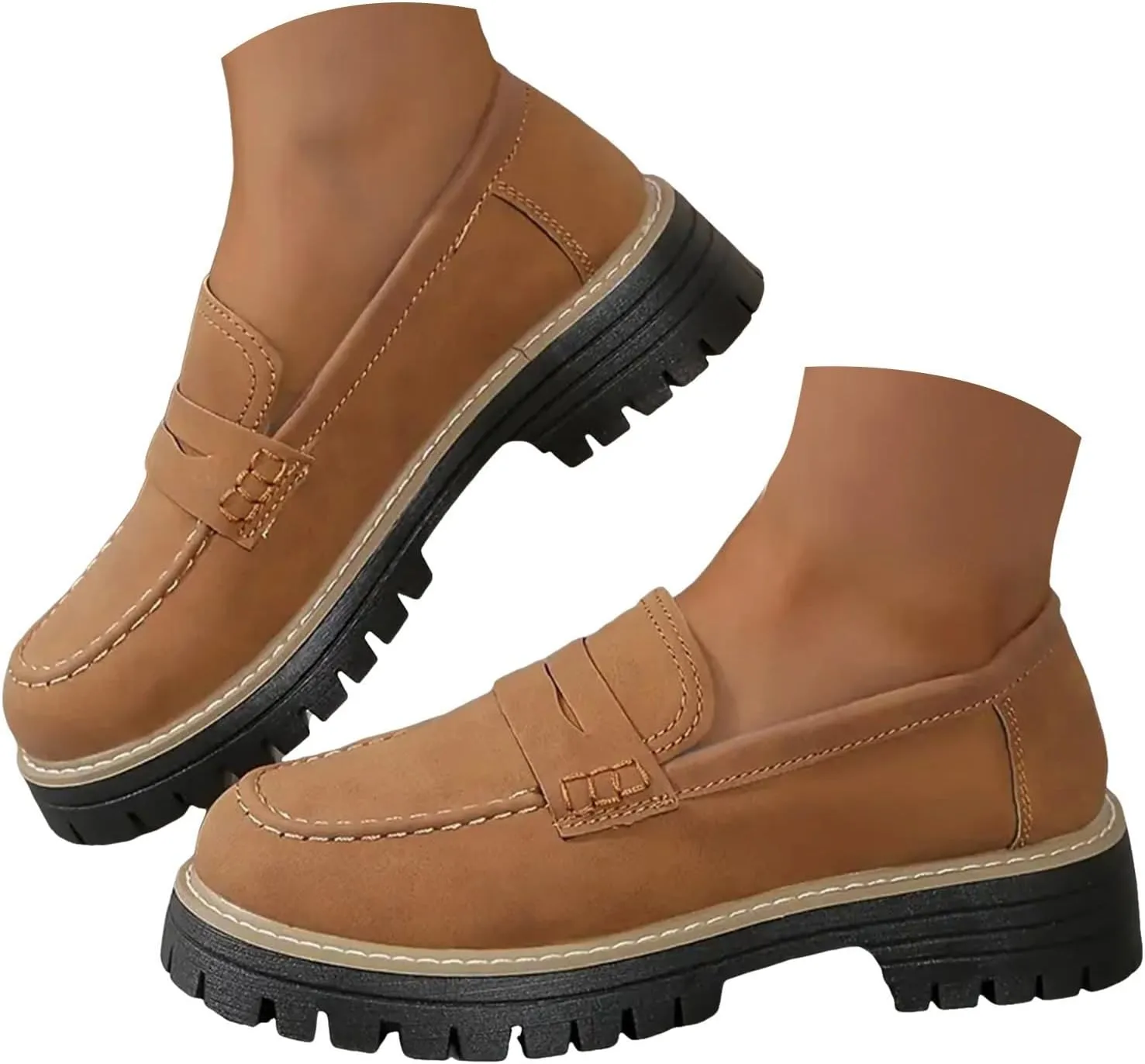 Orthoture-Orthopedic Platform Loafers Wide Toe Lightweight Casual Comfort Shoes Slip-On Chunky Low Heel Fashion Loafers