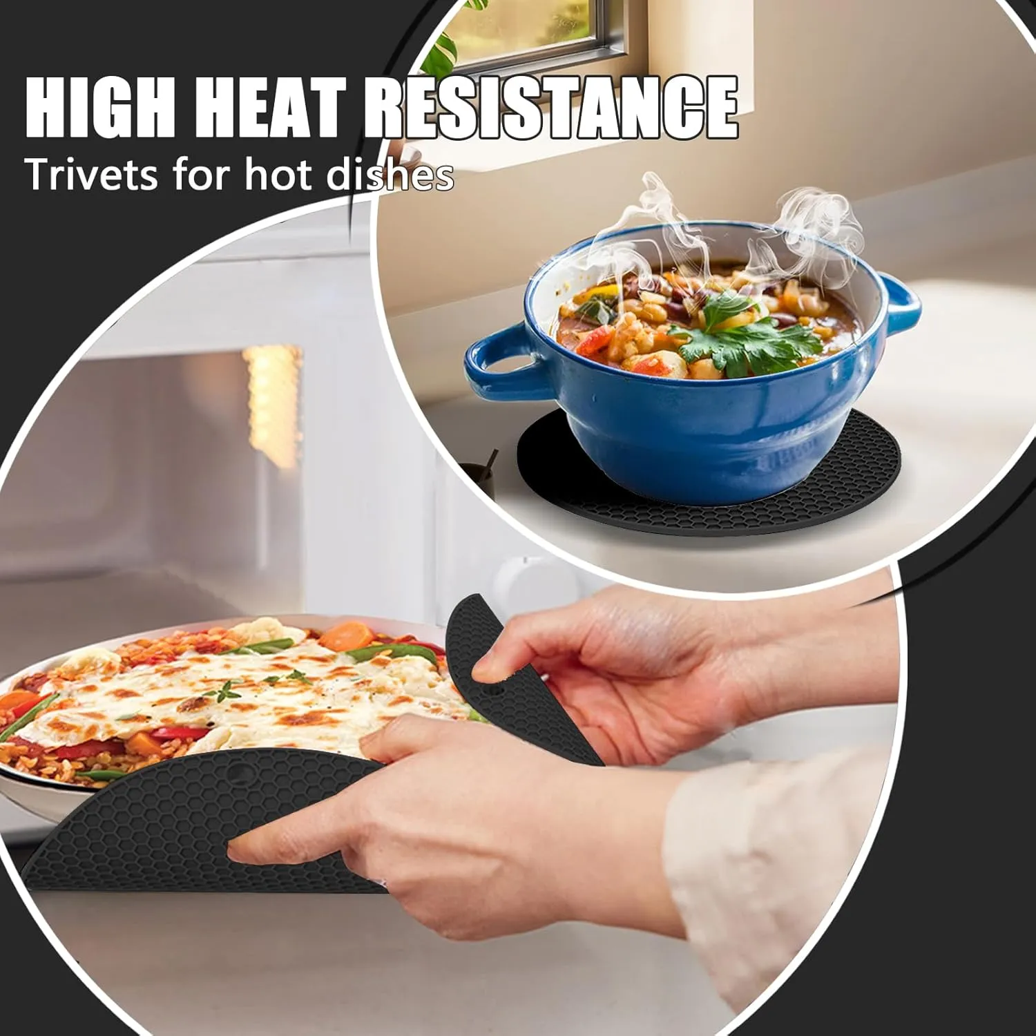 Oven Mitts with Heat-Resistant Hot Pads and Five Silicone Spatulas Designed for Kitchen Baking Cooking, Oven Glove Soft Cotton Lining, Waterproof, BPA-Free (Black, 12.6)