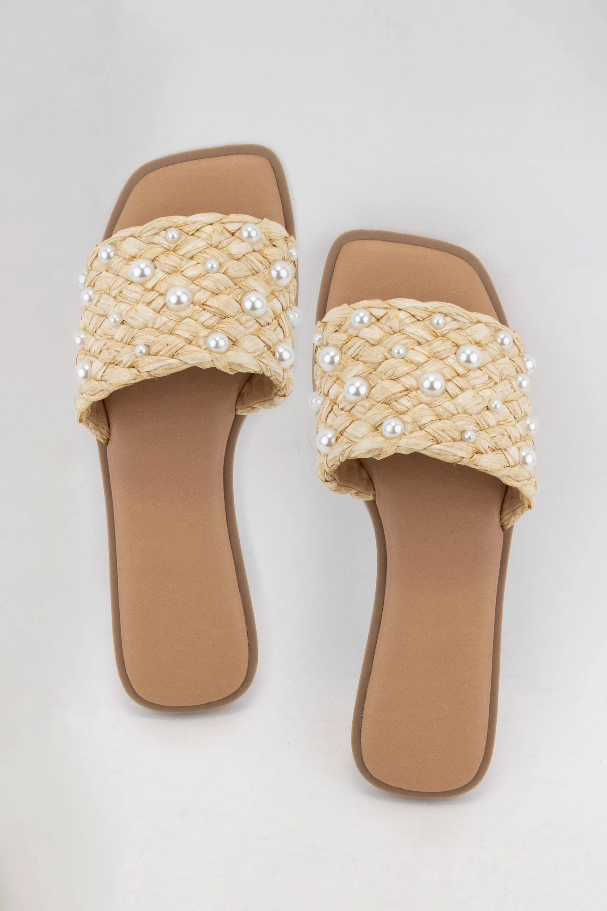 Panama-PEARL DECOR RAFFIA WOVEN UPPER SLIDE SANDAL