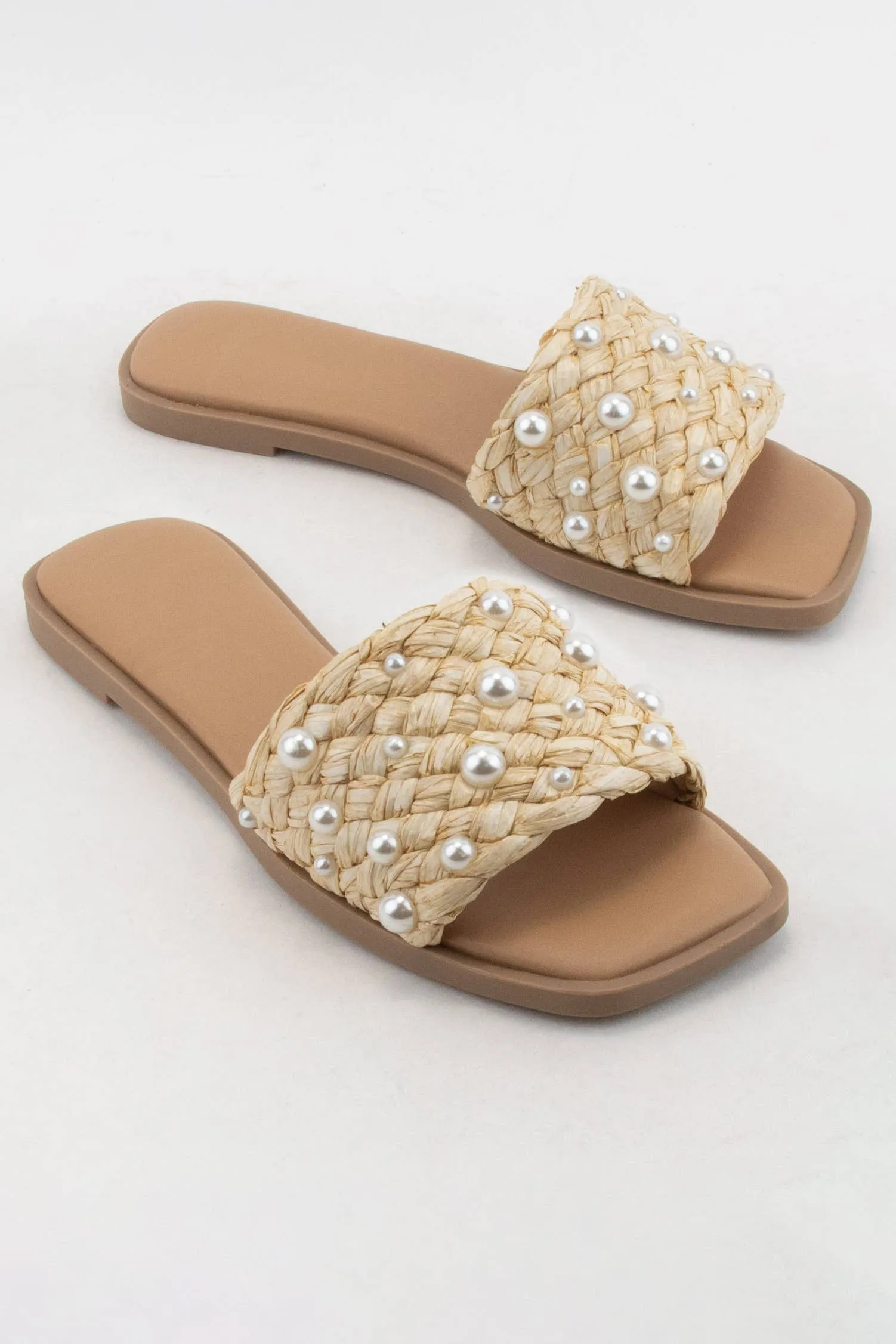 Panama-PEARL DECOR RAFFIA WOVEN UPPER SLIDE SANDAL