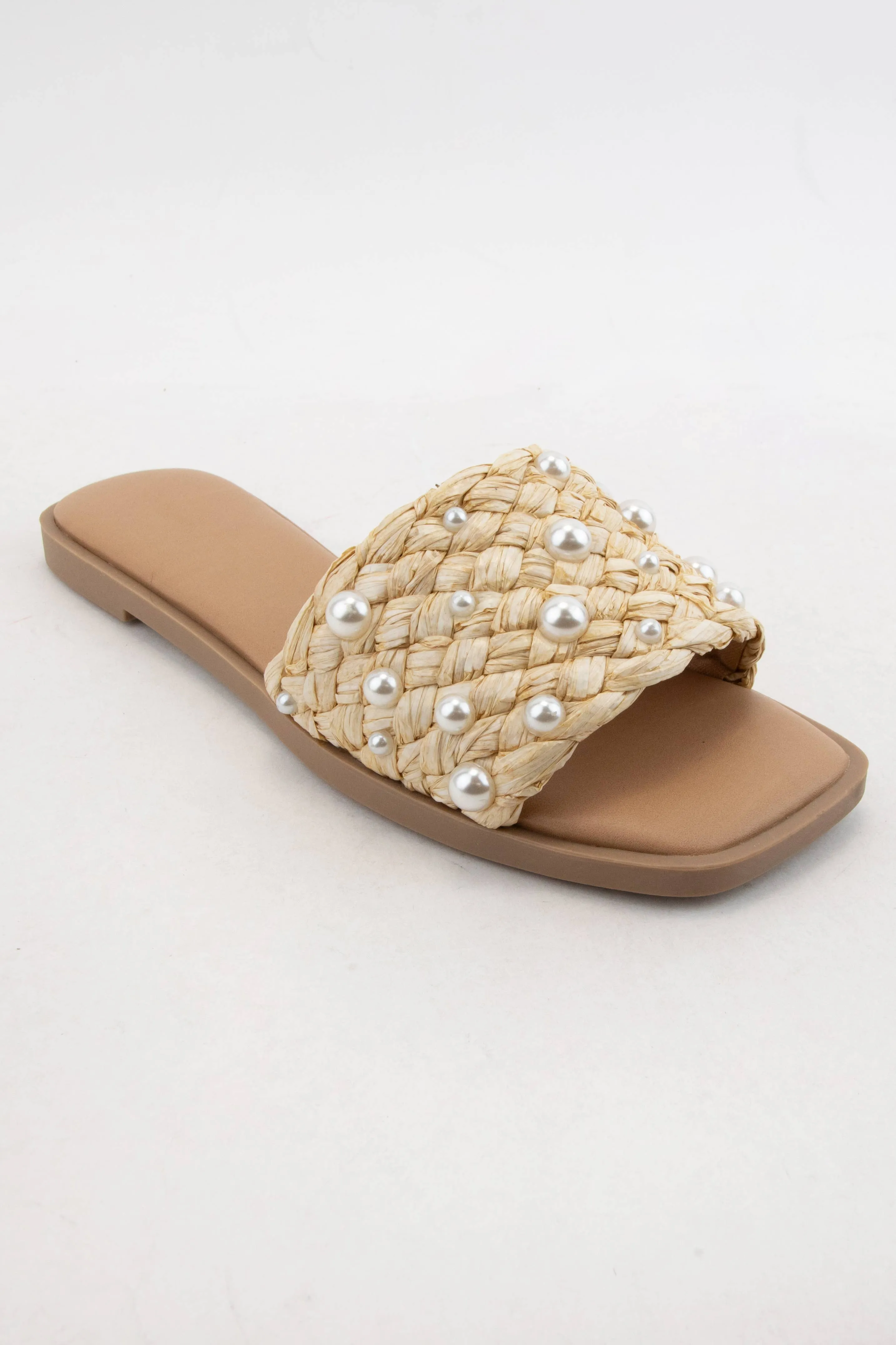 Panama-PEARL DECOR RAFFIA WOVEN UPPER SLIDE SANDAL