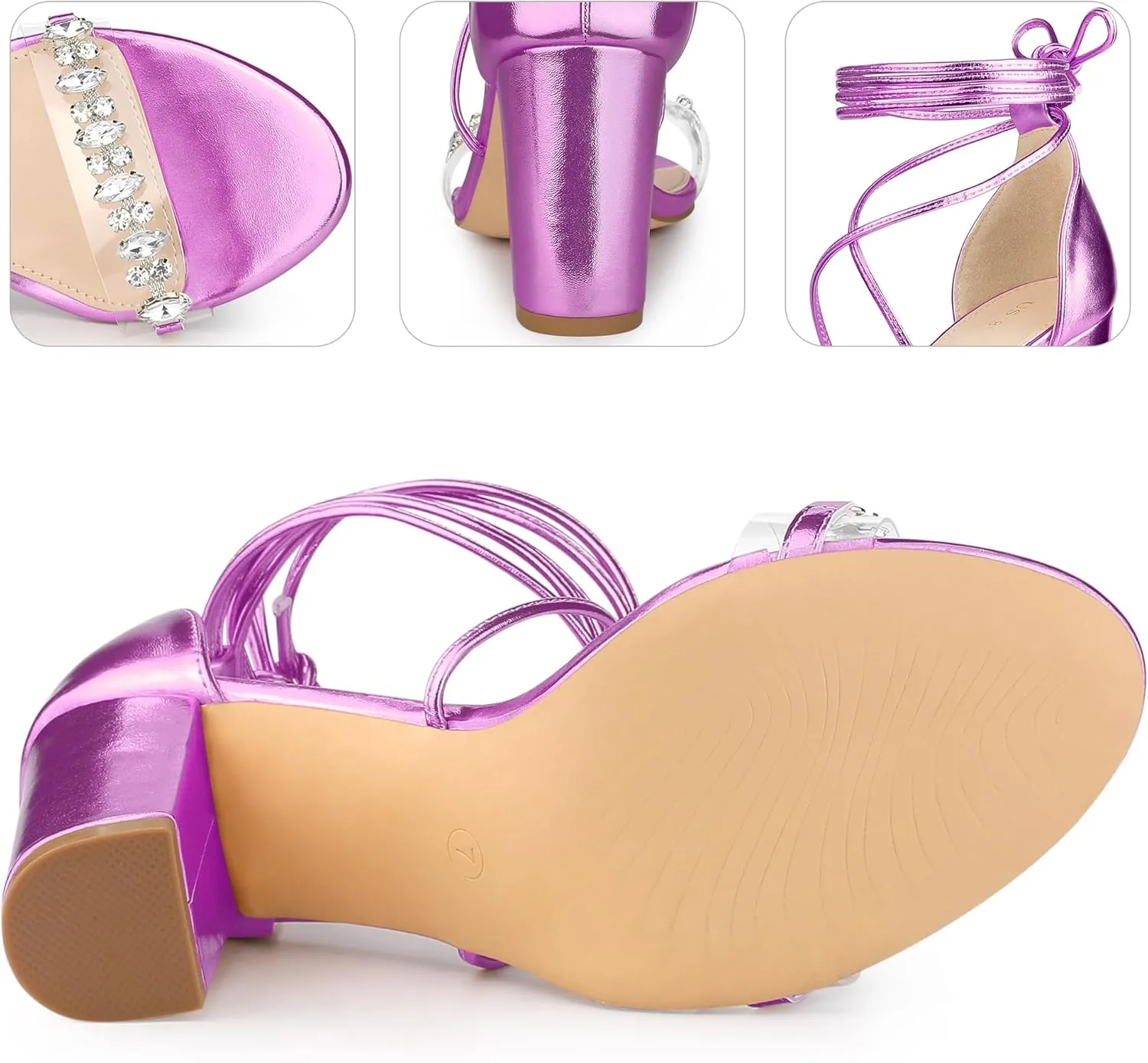 Perphy Crystal Rhinestones Strap Lace Up Chunky Heel Sandals for Women