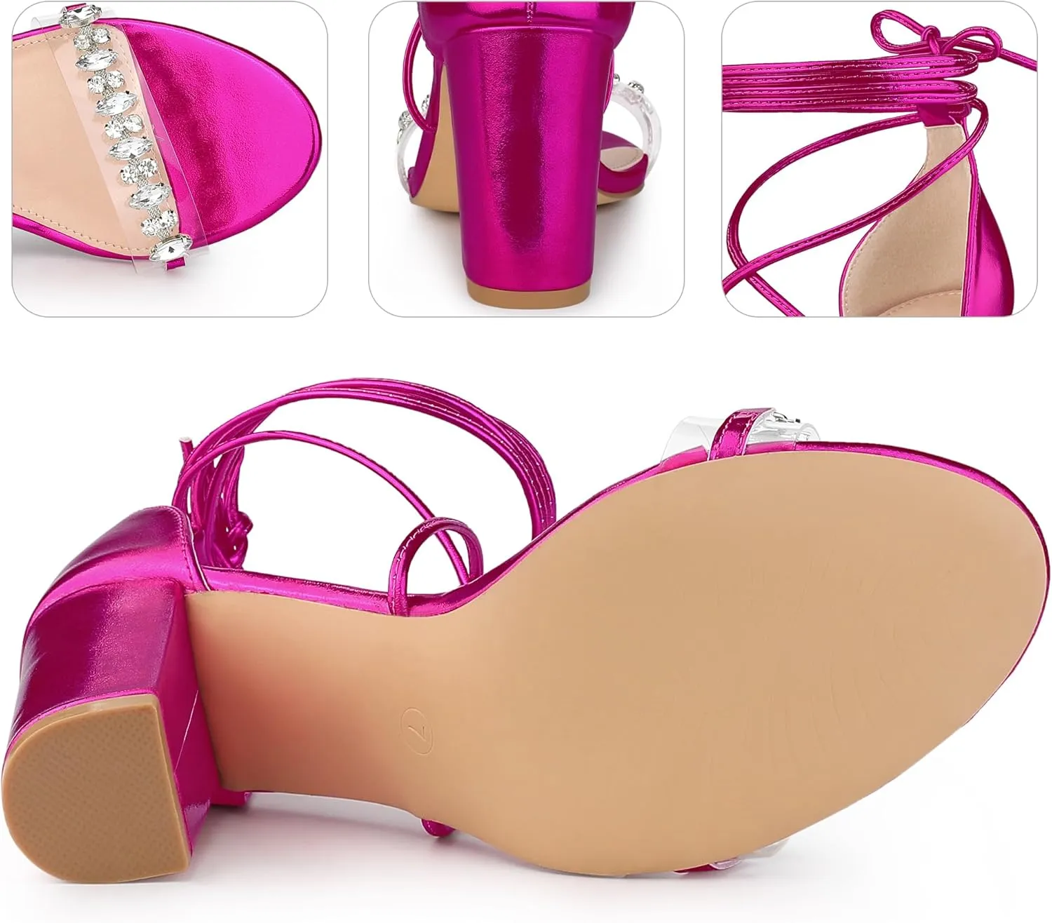 Perphy Crystal Rhinestones Strap Lace Up Chunky Heel Sandals for Women