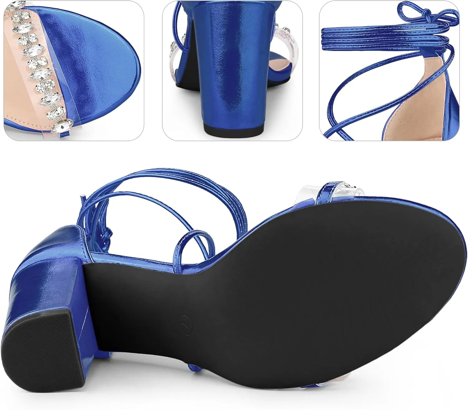 Perphy Crystal Rhinestones Strap Lace Up Chunky Heel Sandals for Women
