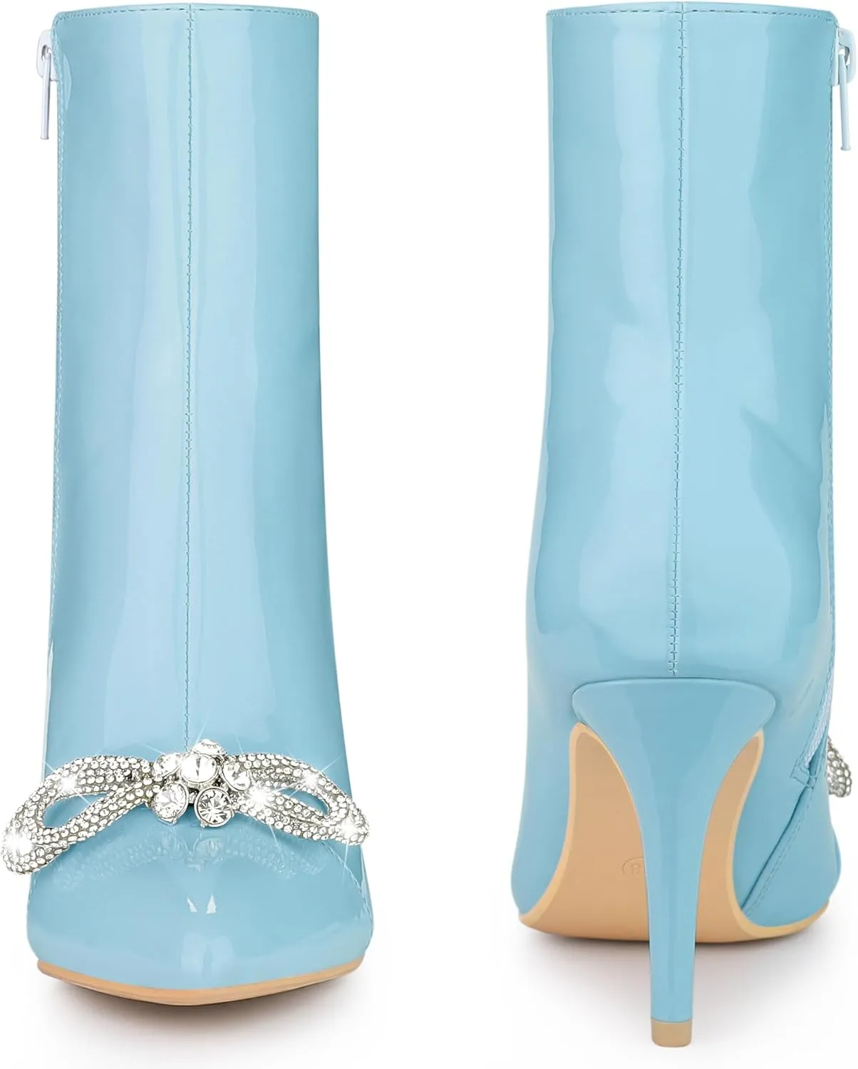 Perphy Patent Leather Boot Bow Rhinestone Pointy Toe Stiletto Heels Ankle Boots for Women