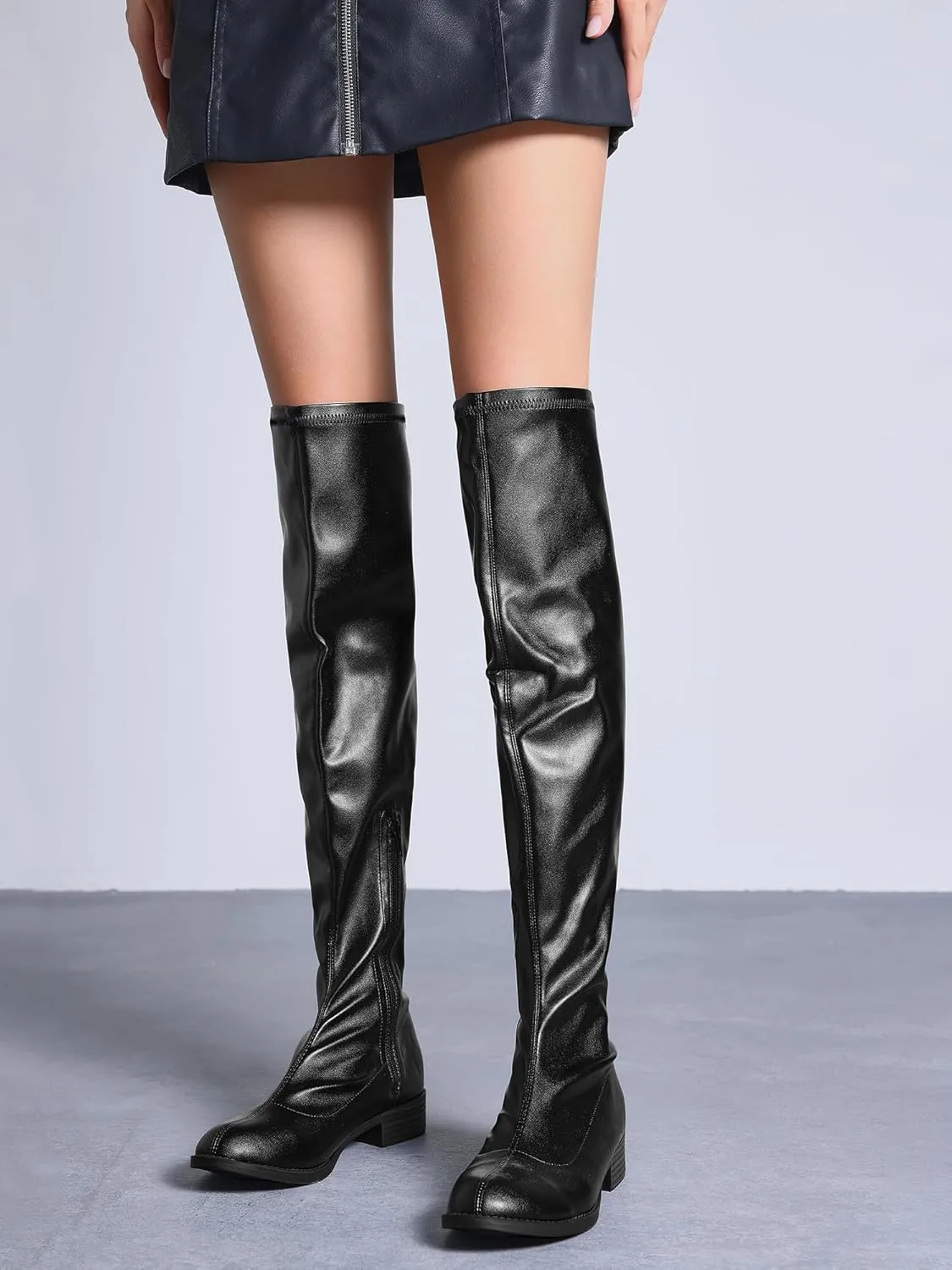 Perphy Round Toe Low Block Heel Over the Knee High Boots for Women