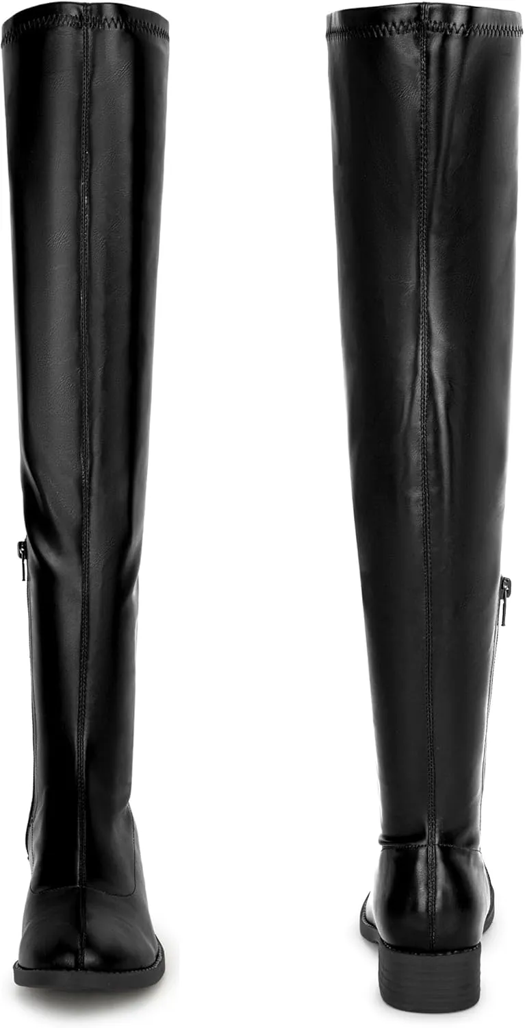 Perphy Round Toe Low Block Heel Over the Knee High Boots for Women