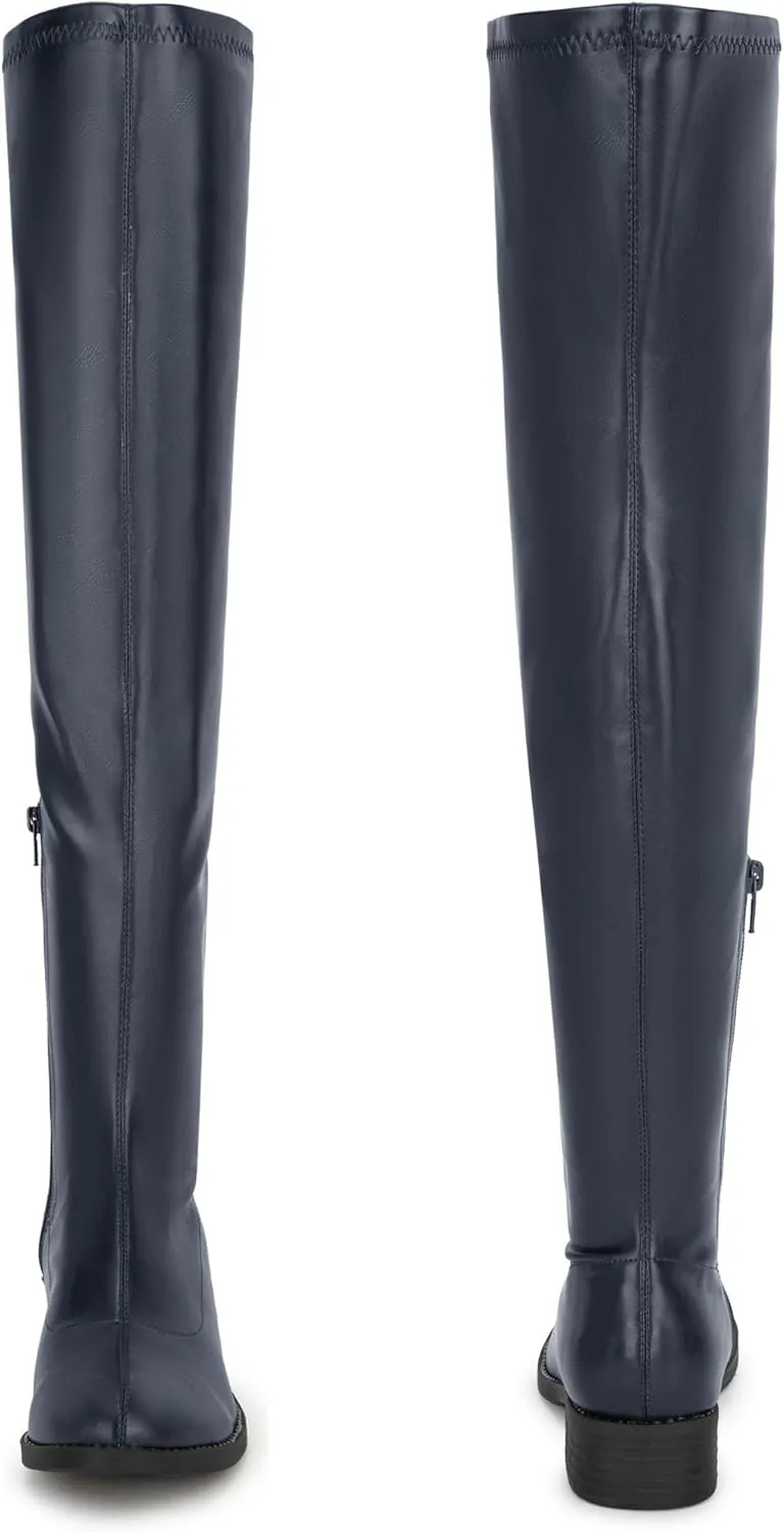 Perphy Round Toe Low Block Heel Over the Knee High Boots for Women
