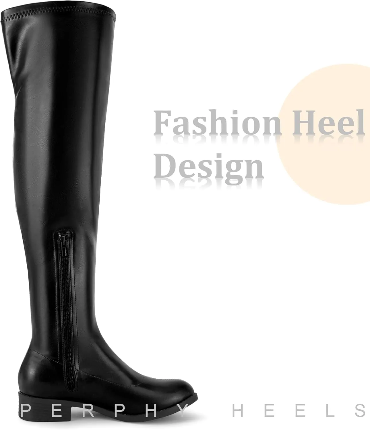 Perphy Round Toe Low Block Heel Over the Knee High Boots for Women
