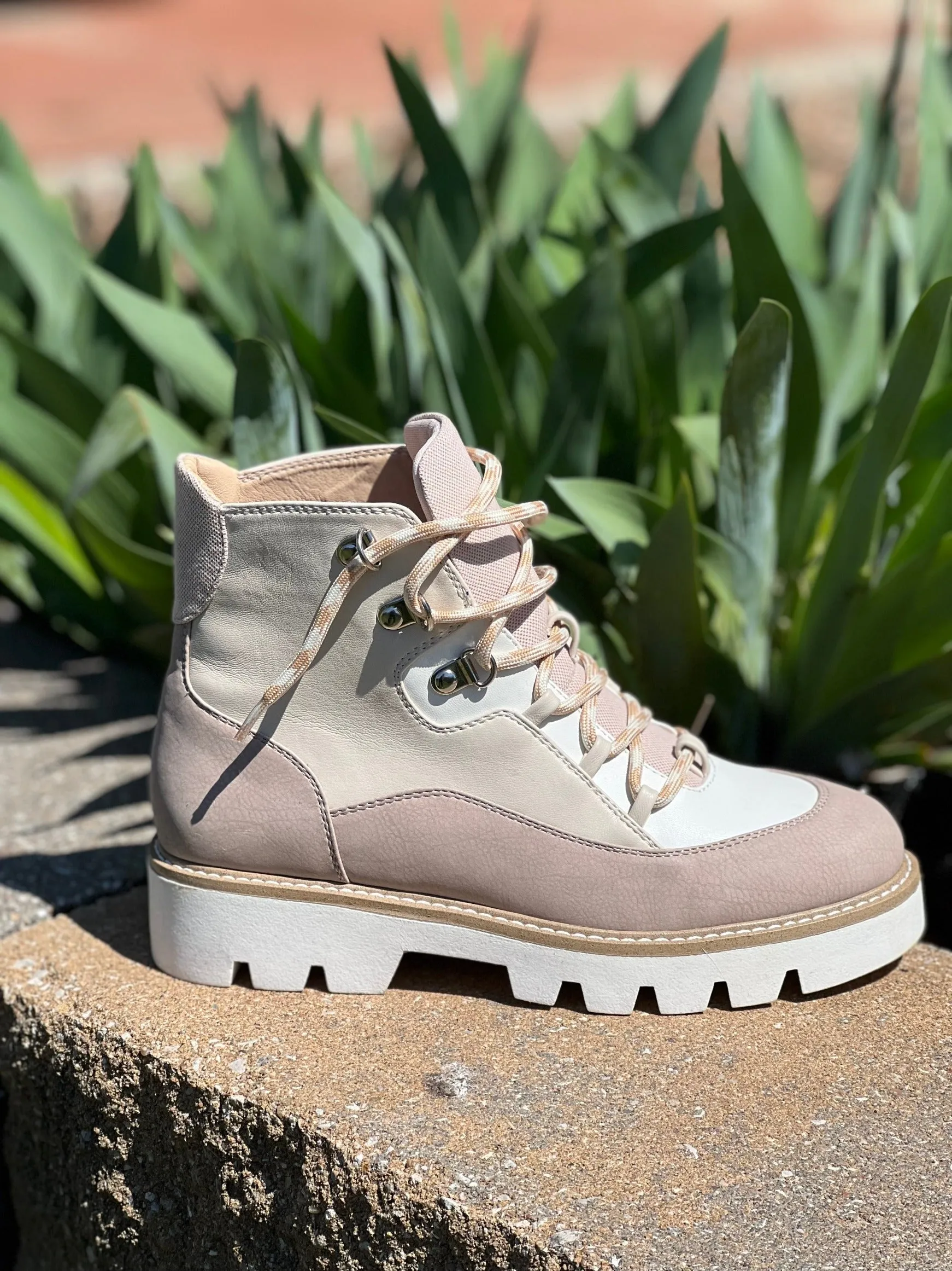 Pfeiffer Lug Sole Short Boot, Cream Multi