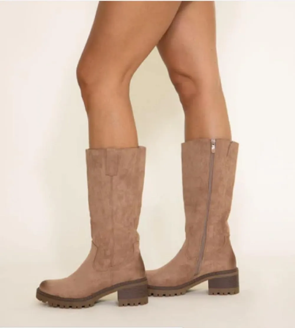 Pierre Dumas Solo Knee High Lug Booties for Women in Taupe