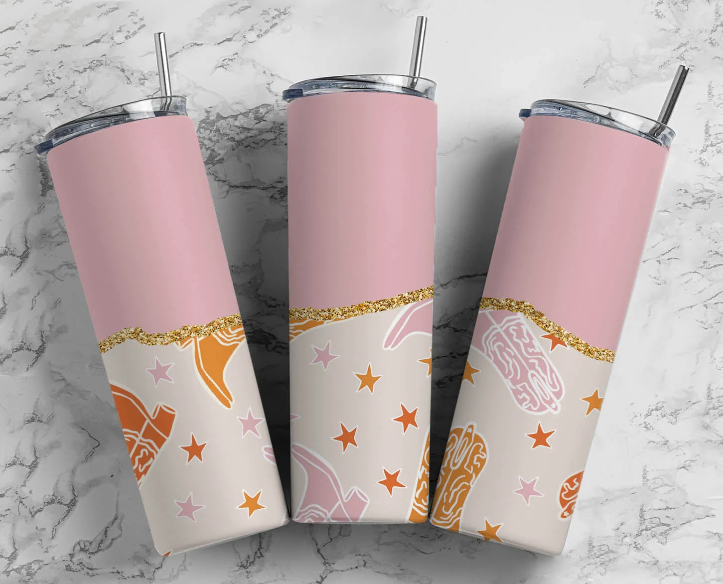 Pink Cowgirl Boots Split Tumbler