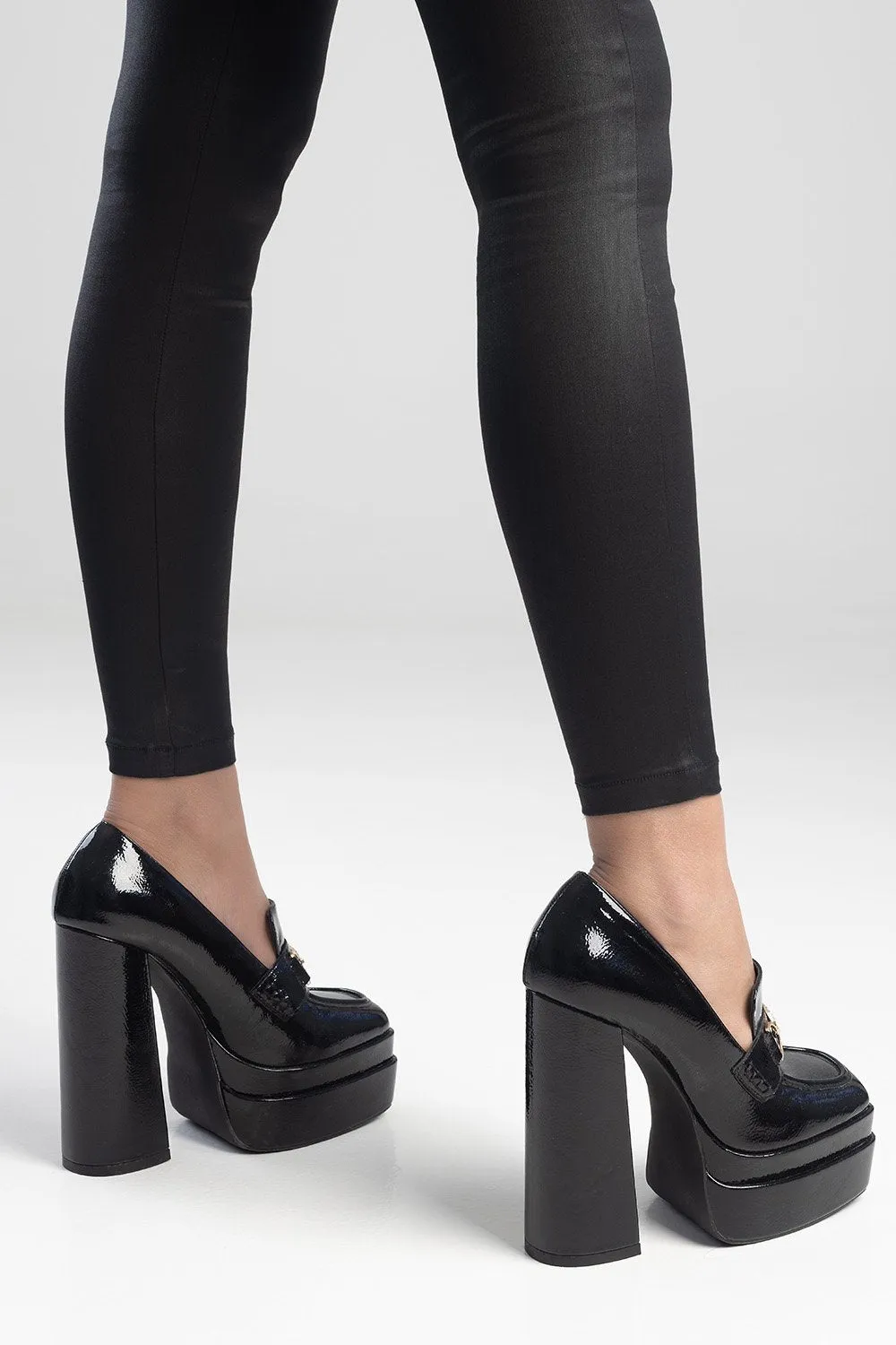 Platform Chunky Heel Loafer - Black