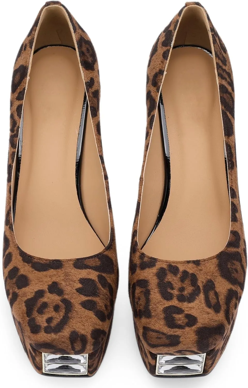 Platform Heels for Women Leopard Print Square Toe Chunky Closed Toe Pumps Comfortable Sexy Dressy Wedding 4 Inch Elegantes Wide Comfortable Tacones 4 Inch High Heels