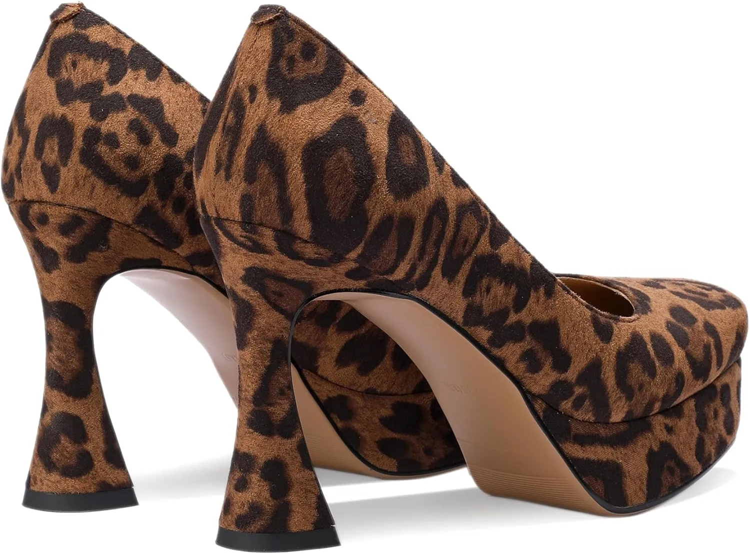 Platform Heels for Women Leopard Print Square Toe Chunky Closed Toe Pumps Comfortable Sexy Dressy Wedding 4 Inch Elegantes Wide Comfortable Tacones 4 Inch High Heels