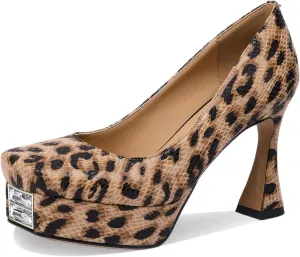Platform Heels for Women Leopard Print Square Toe Chunky Closed Toe Pumps Comfortable Sexy Dressy Wedding 4 Inch Elegantes Wide Comfortable Tacones 4 Inch High Heels