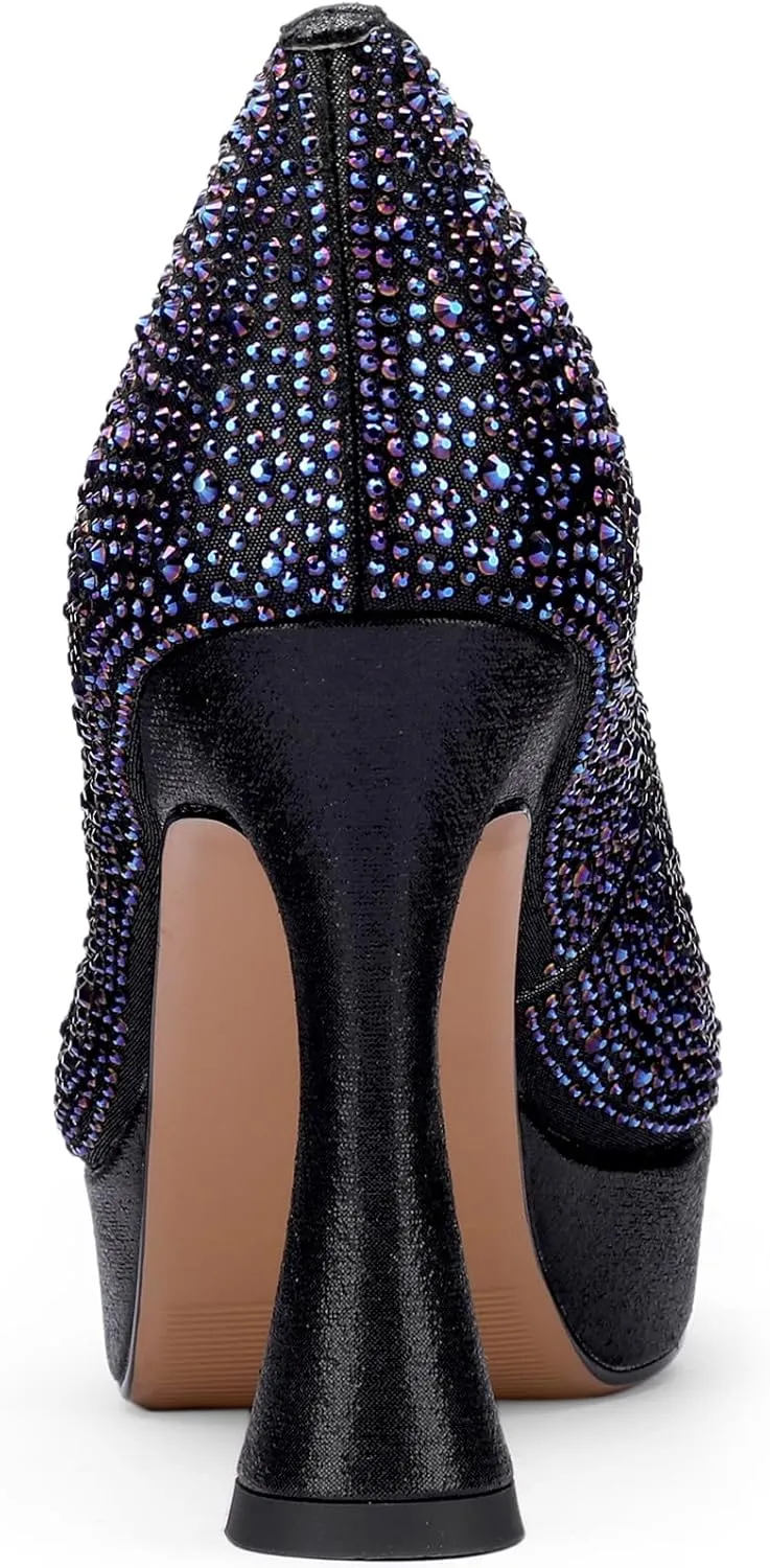 Platform Heels for Women Square Toe Chunky Closed Toe Pumps Comfortable Sexy Dressy Wedding Elegantes Wide Comfortable Tacones 4 Inch High Heels