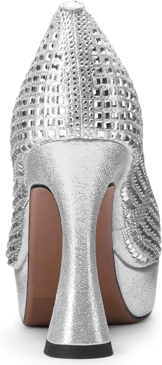 Platform Heels for Women Square Toe Chunky Closed Toe Pumps Comfortable Sexy Dressy Wedding Elegantes Wide Comfortable Tacones 4 Inch High Heels